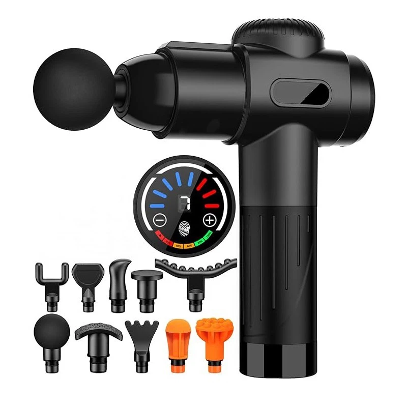 Aparat Masaj Muscular Tip Pistol cu 10 Capete, 7 Trepte Viteză, Ecran LCD și Baterie Reîncărcabilă